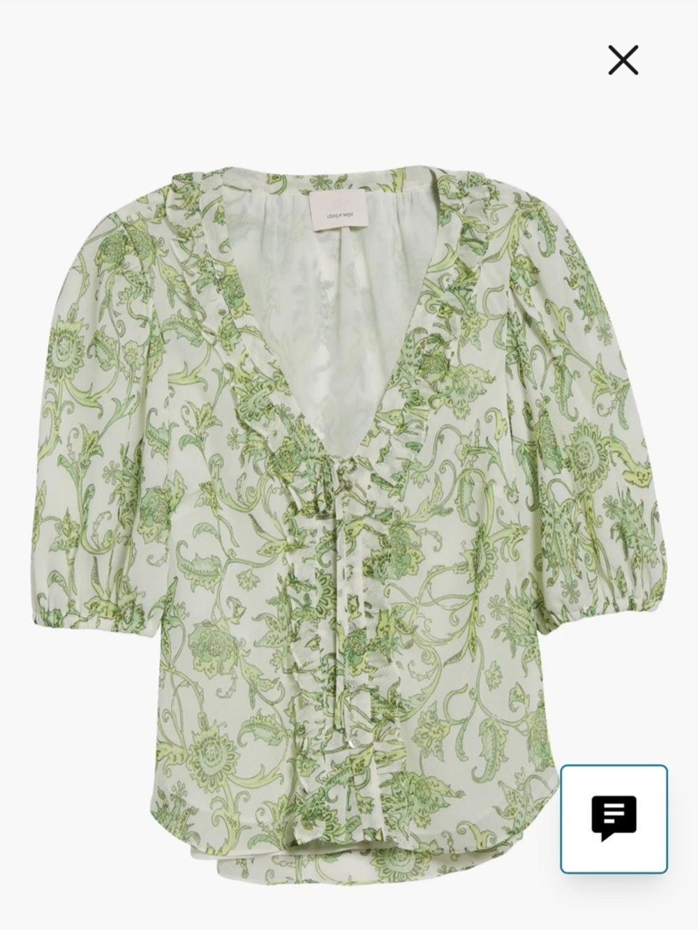 Cinq a Sept Ivy Paisley Seraphina in Ivory and Green Ruffled Blouse - Picture 5 of 12